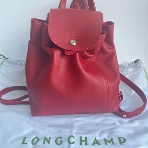 Longchamp Le Pliage Cuir Mini XS Leather Casual Logo Red Backpack